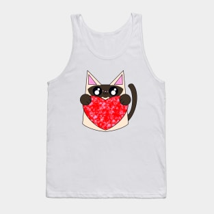 Sammy The Siamese Cat With Valentines Heart Tank Top